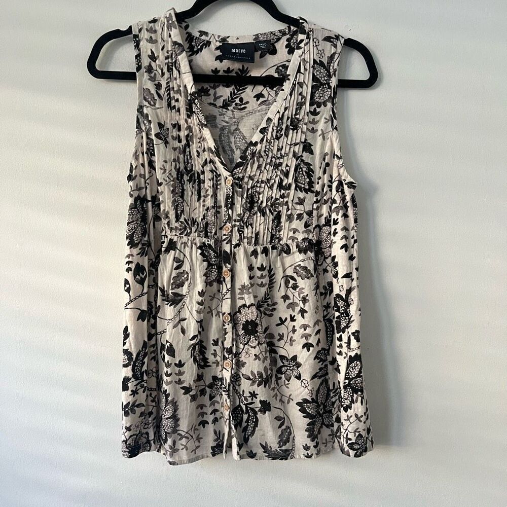 Maeve Anthropologie Women's Black White Floral Button-Up Sleeveless Blouse Small